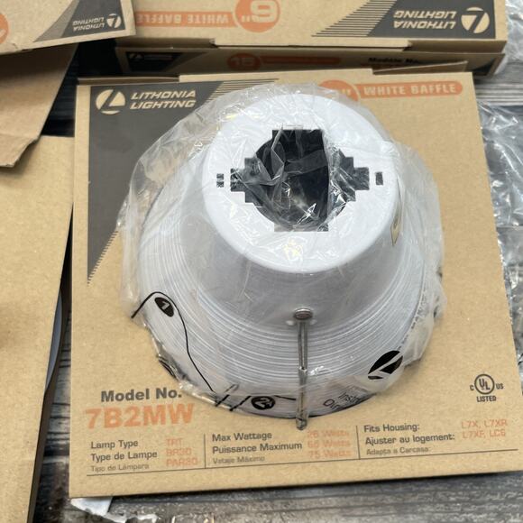Lot Of 6 Lithonia Lighting 6" White Baffle Recessed Light Trim Ring 7B2MW. {66}. - Picture 9 of 12
